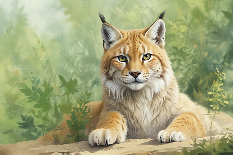 草原上的猫动物插画图片