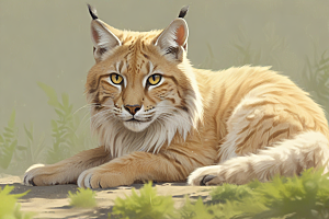 草原上的猫动物插画图片