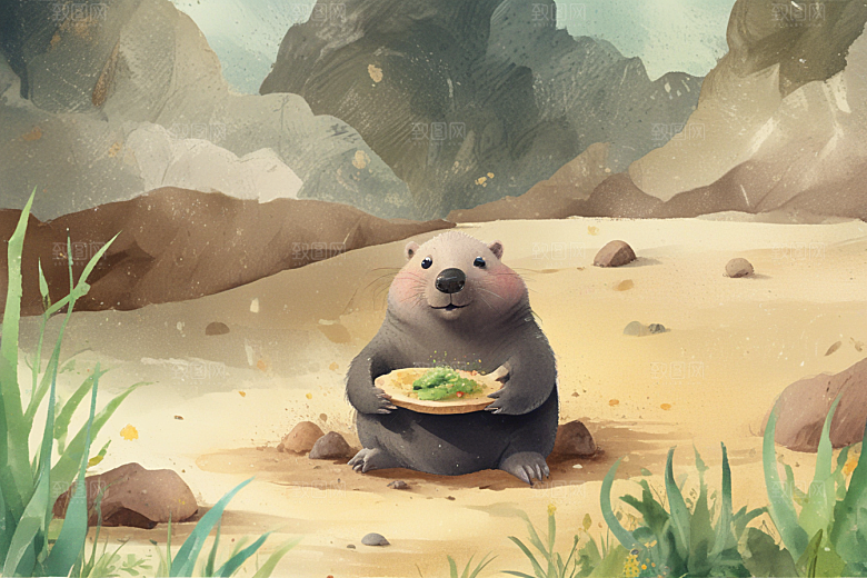 可爱插画小田鼠与美食图片