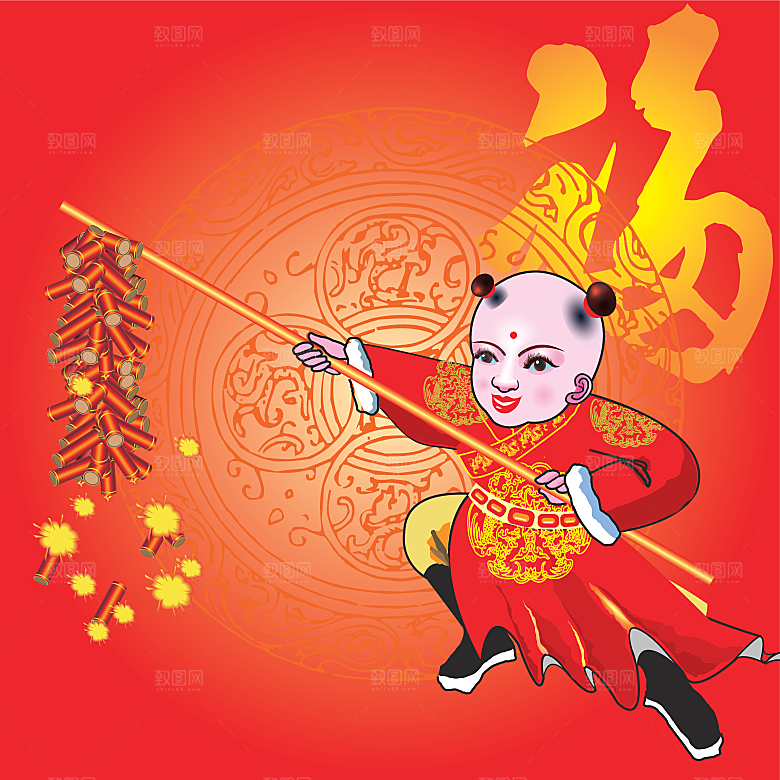红色矢量春节节日插画海报背景