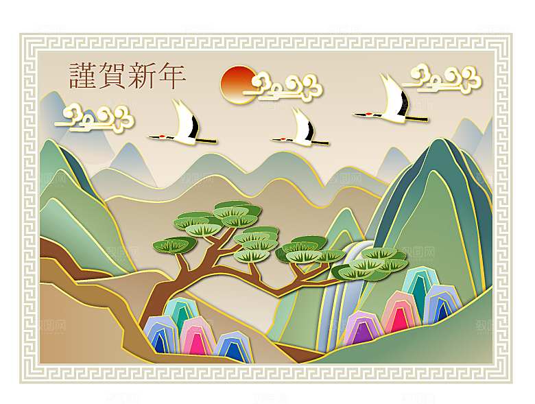 创意矢量韩式春节贺卡