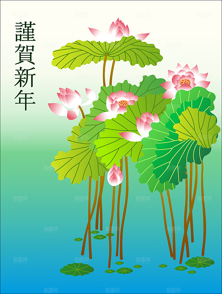 矢量绿色小清晰卡通荷花背景素材