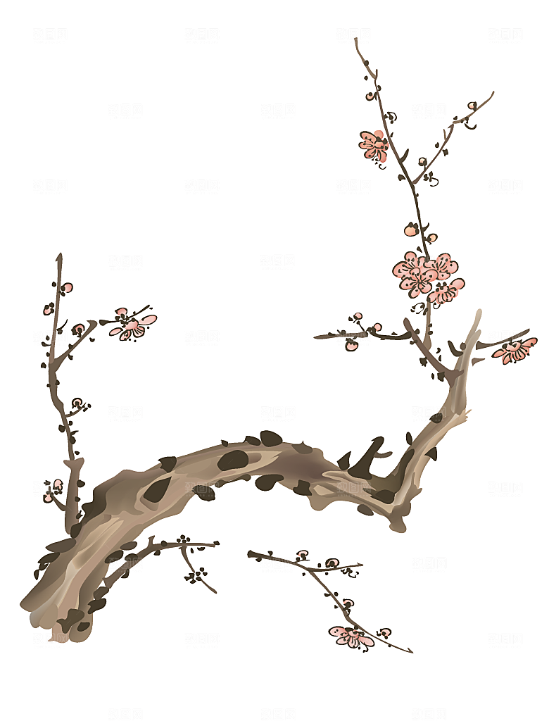 矢量梅花手绘花枝素材
