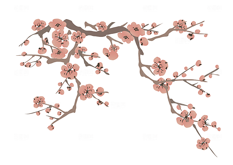矢量梅花手绘花枝素材
