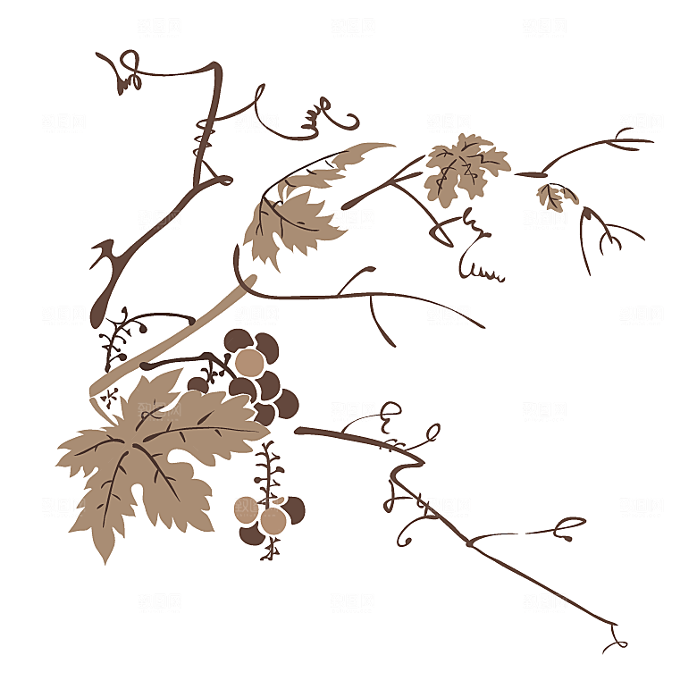 手绘葡萄剪影插画素材