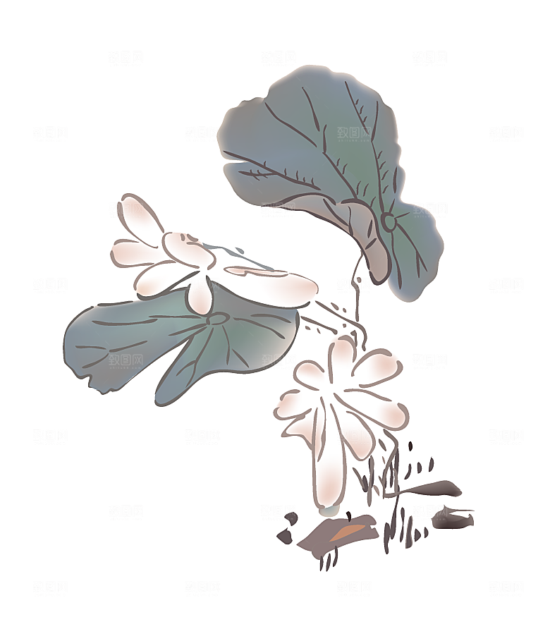 创意手绘卡通荷花免扣元素
