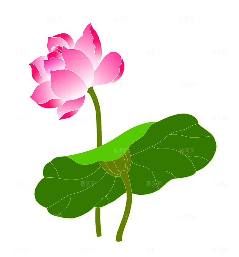 创意手绘卡通荷花免扣元素