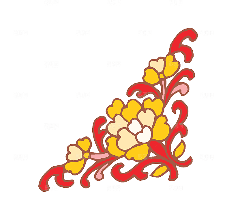 手绘卡通彩色中式复古花纹