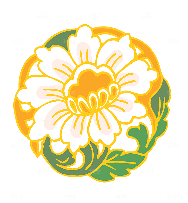 手绘卡通彩色中式复古花纹