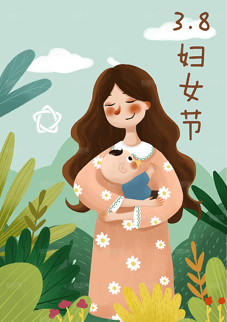 女王节手绘插画促销海报