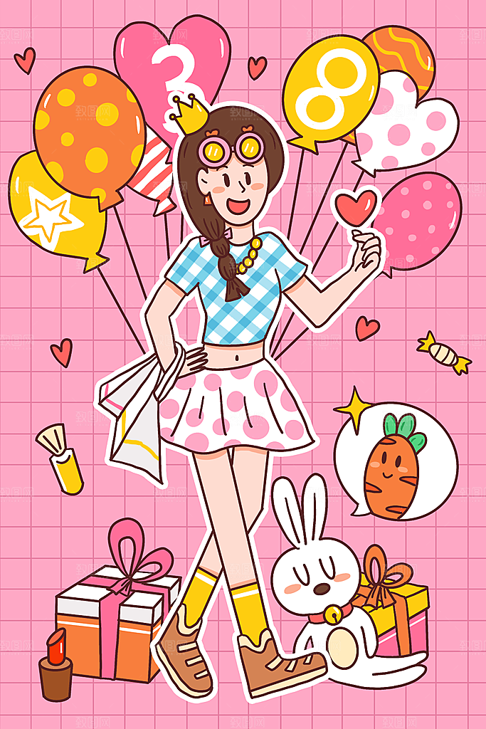 女王节手绘插画促销海报