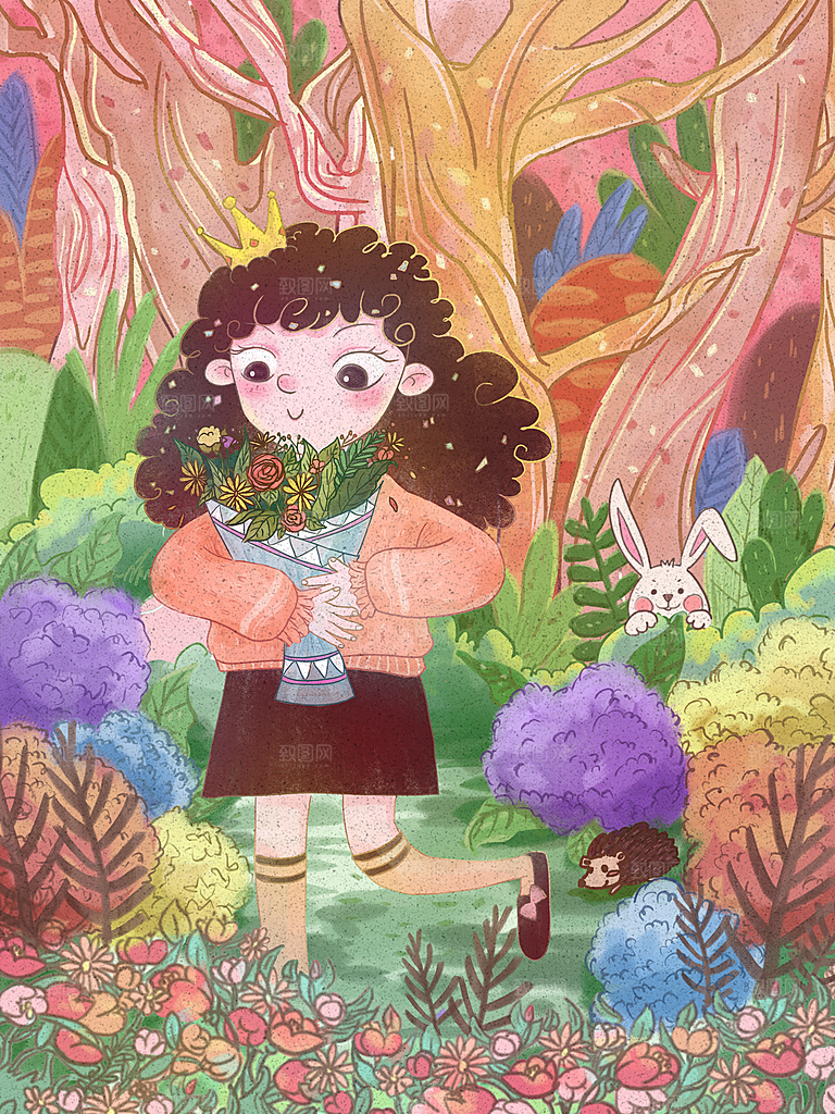 女王节手绘插画促销海报