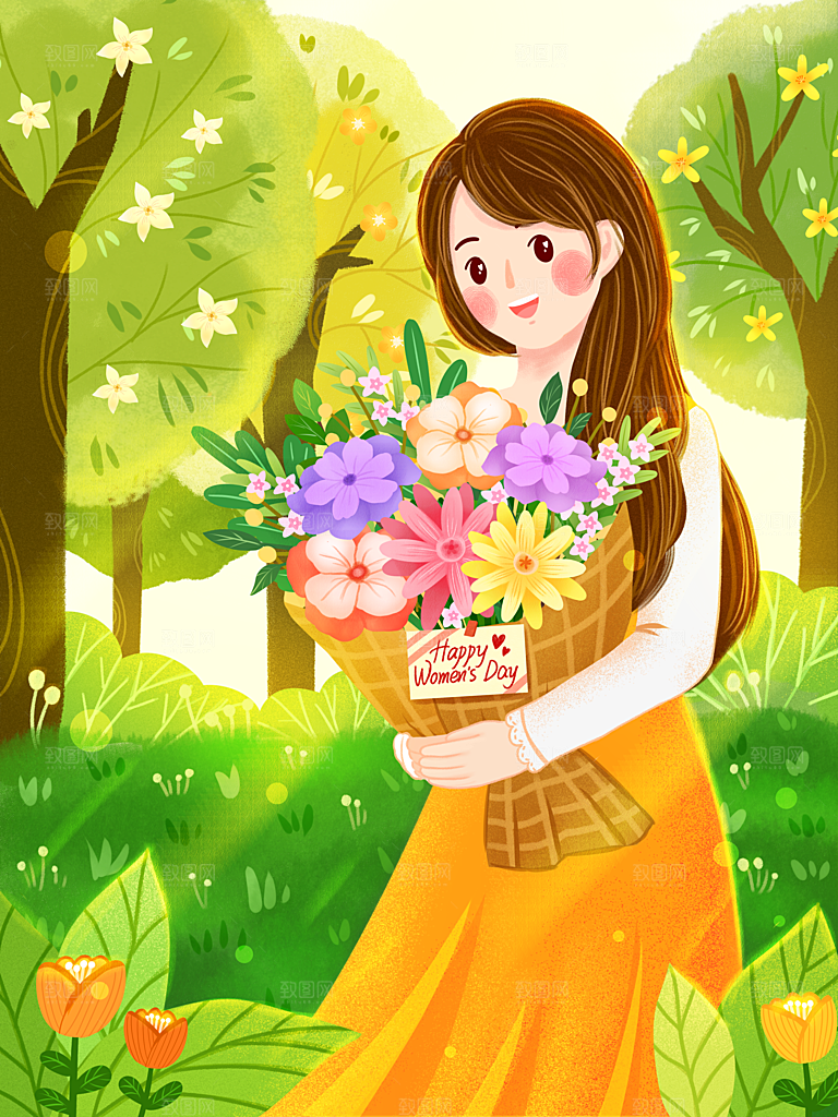 创意卡通手绘三八女王节插画素材
