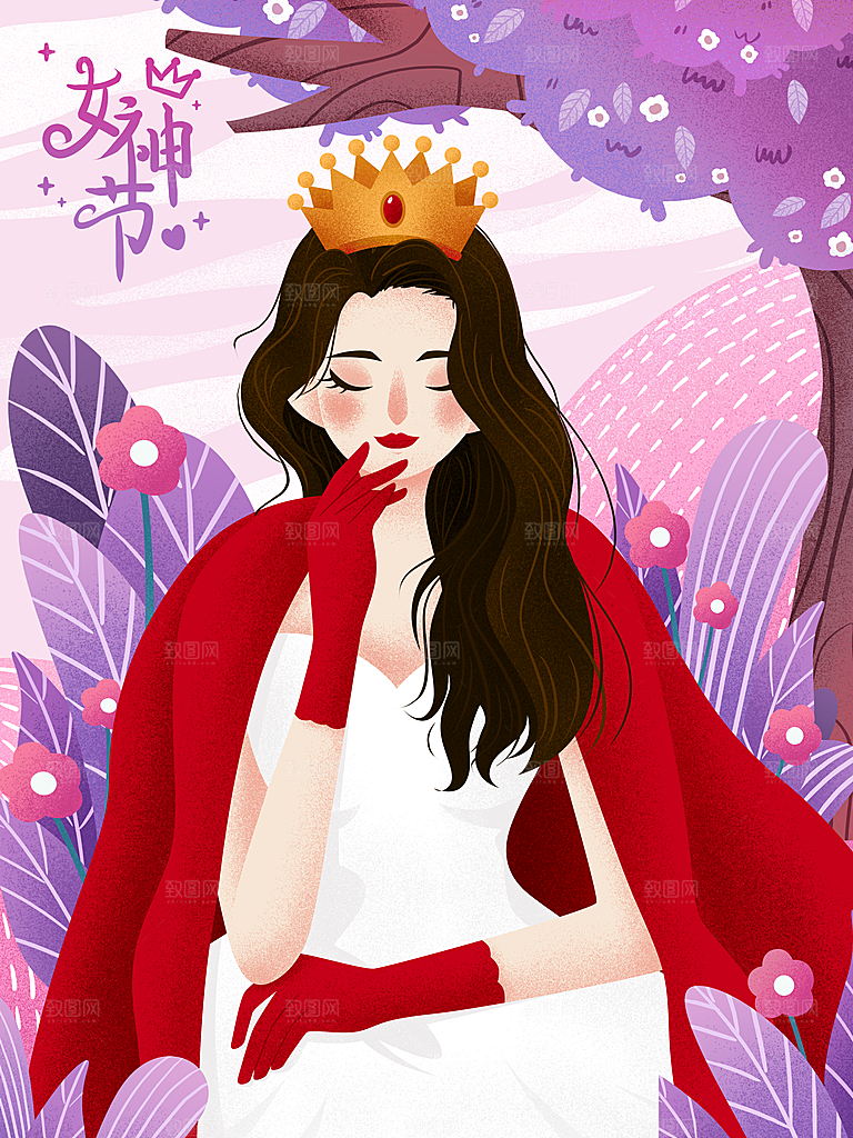 创意卡通手绘三八女王节插画素材