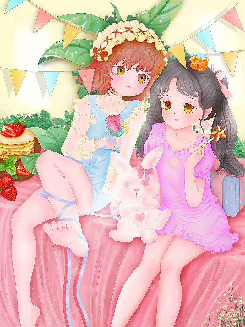 创意卡通手绘三八女王节插画素材