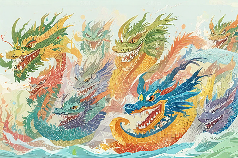 多彩龙舟竞渡欢乐水波荡漾图片