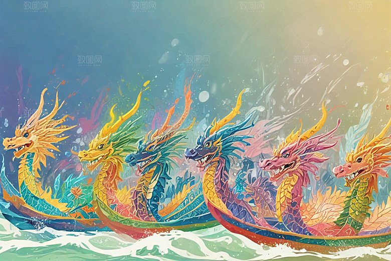 多彩龙舟竞渡欢乐水波荡漾图片