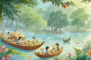 传统节日端午节儿童划船过节图片