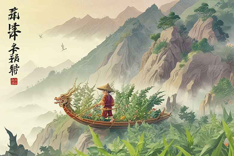 中国传统山水画风插画图片