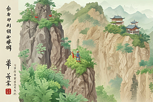 中国传统山水画风插画图片