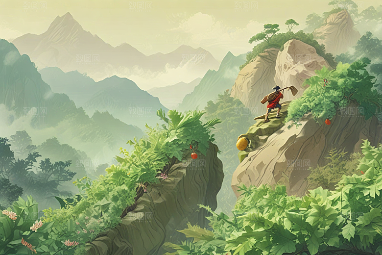 中国传统山水画风插画图片