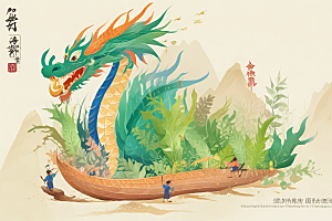 中国传统山水画风插画图片