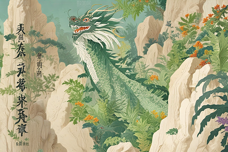 中国传统山水画风插画图片
