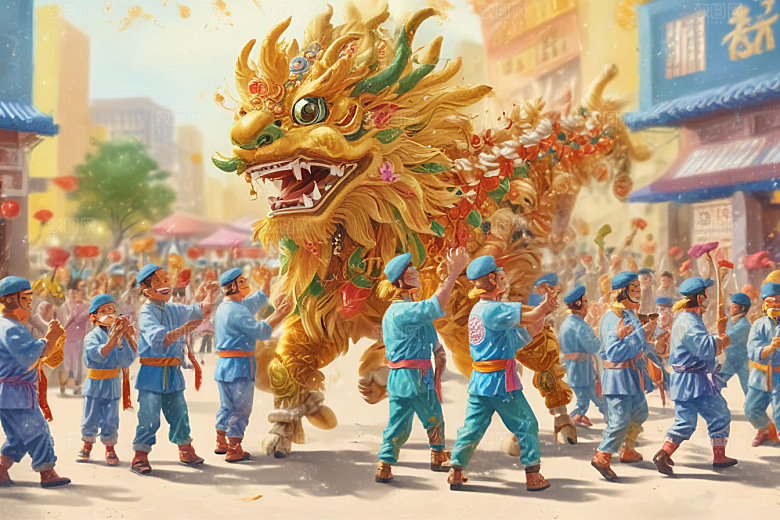 舞动金色巨龙图片