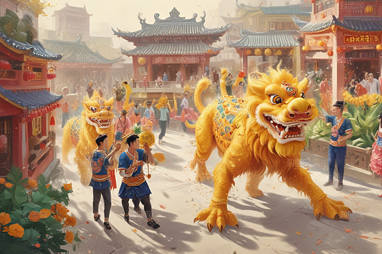 舞动金色巨龙图片