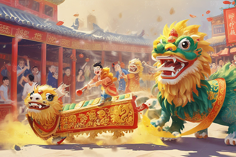 舞动金色巨龙图片