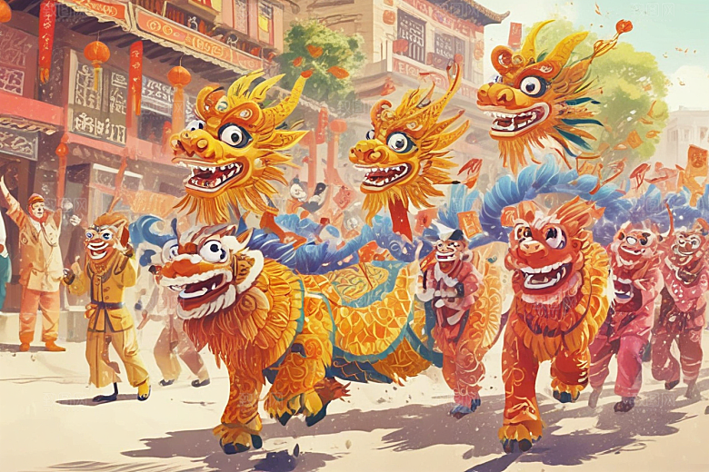 舞动金色巨龙图片