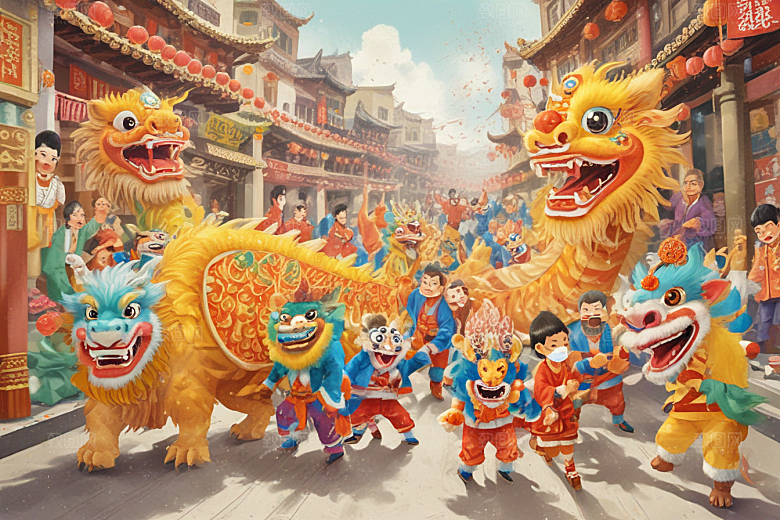 舞动金色巨龙图片