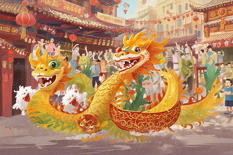 舞动金色巨龙图片