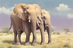 草原大象家族图片