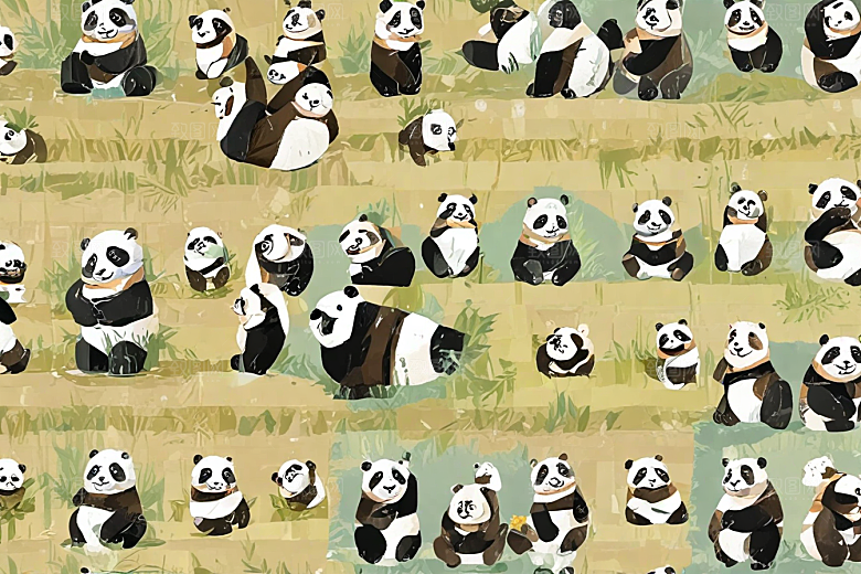 插画两只熊猫竹林玩耍图片