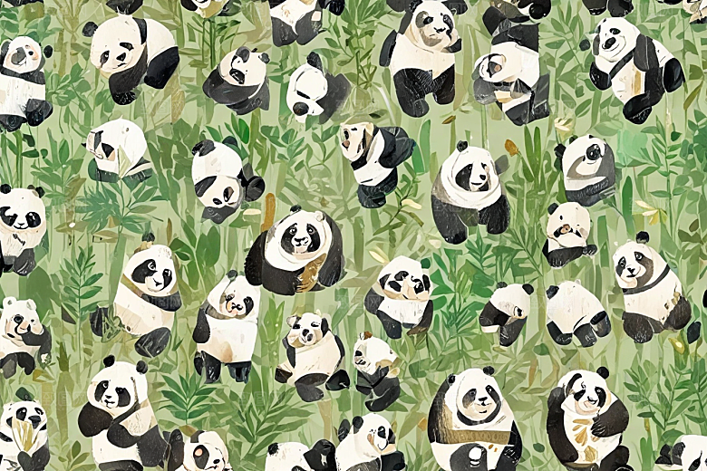 插画两只熊猫竹林玩耍图片