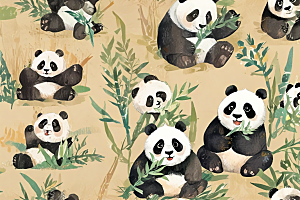 插画两只熊猫竹林玩耍图片