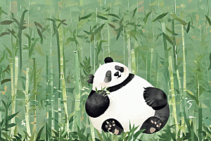插画两只熊猫竹林玩耍图片