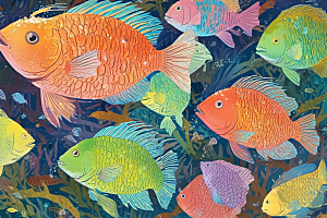 深海奇遇色彩斑斓热带鱼图片