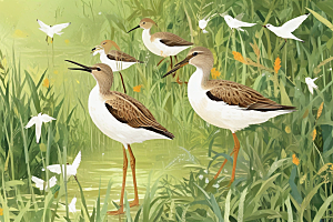 湿地精灵鸟类生态插画图片