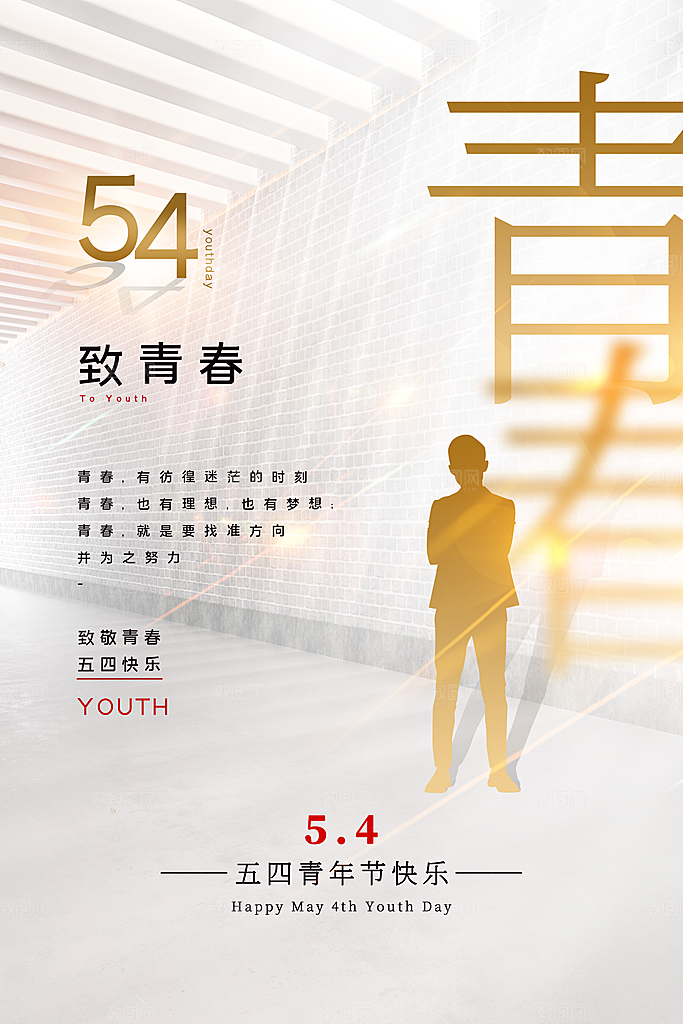 五四青年节节日简约大气海报