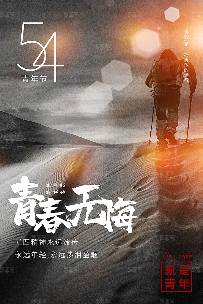 五四青年节节日简约大气海报