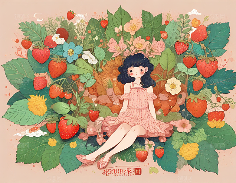 甜蜜草莓少女图绘图片