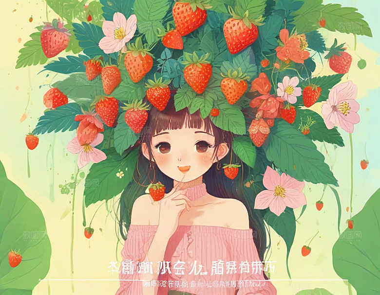 甜蜜草莓少女图绘图片