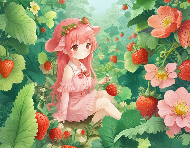 甜蜜草莓少女图绘图片