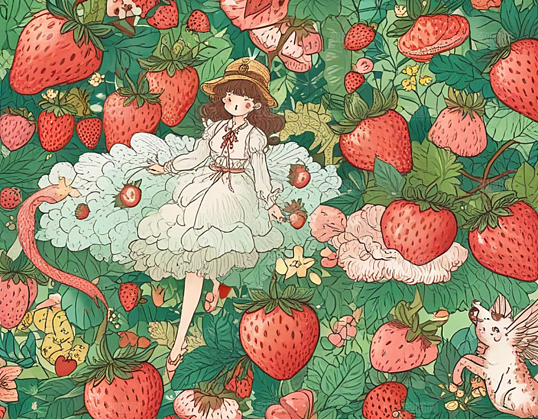 甜蜜草莓少女图绘图片