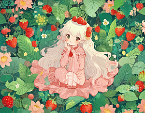 甜蜜草莓少女图绘图片