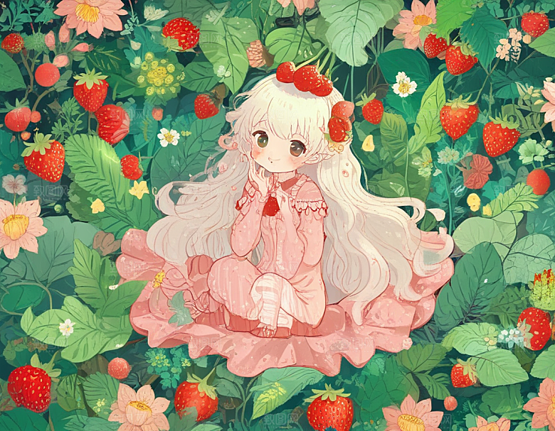 甜蜜草莓少女图绘图片