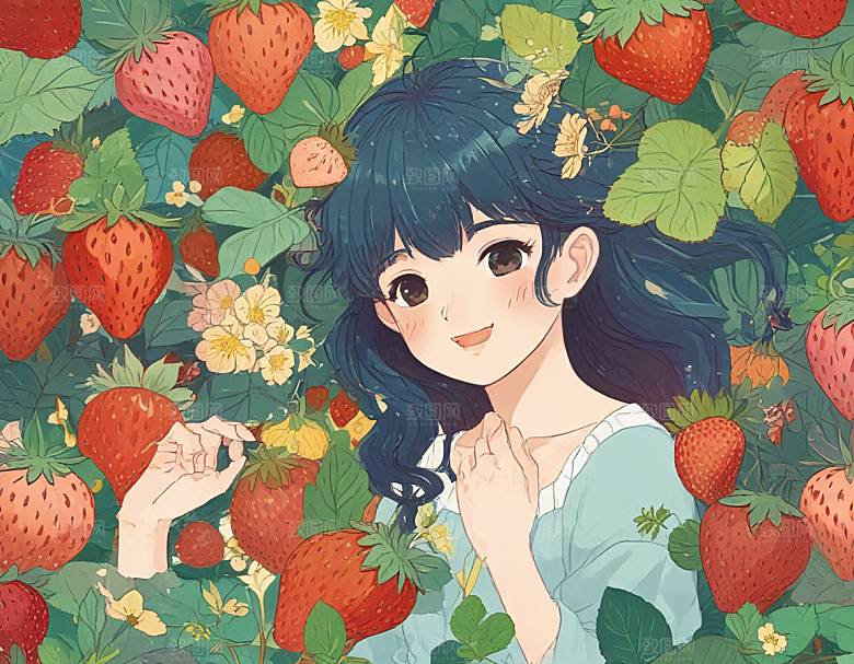 甜蜜草莓少女图绘图片