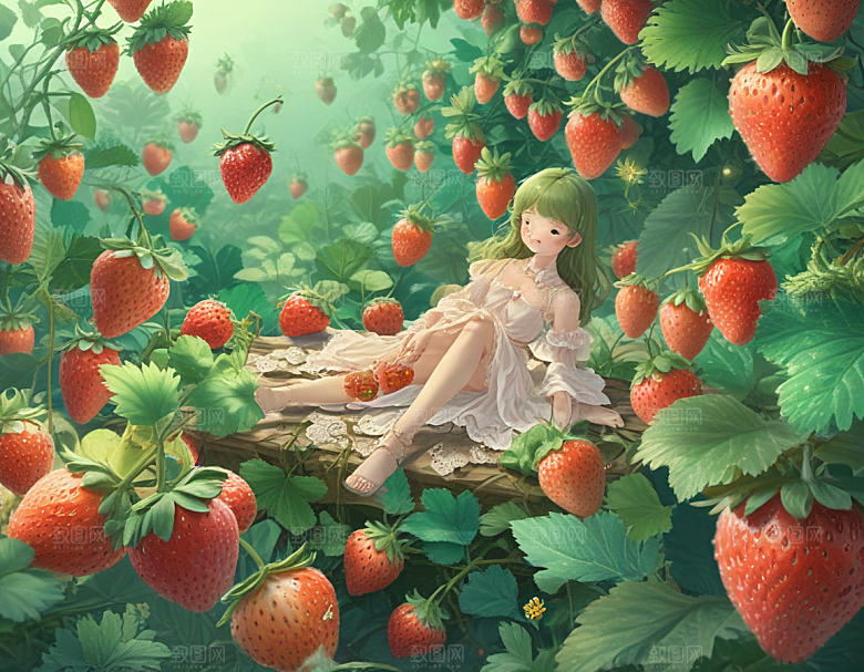 甜蜜草莓少女图绘图片